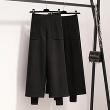 Осенне-зимние шерстяные штаны, женские брюки размера плюс с большими карманами, дизайнерские двойные широкие брюки, pantalon palazzo mujer