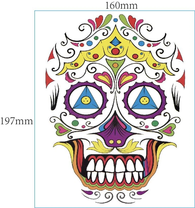 Mexica Day of the Dead Sugar Skull Face временная татуировка Хэллоуин Макияж наклейки для Хэллоуина Маскарад Вечерние - Цвет: 160x197mm 9