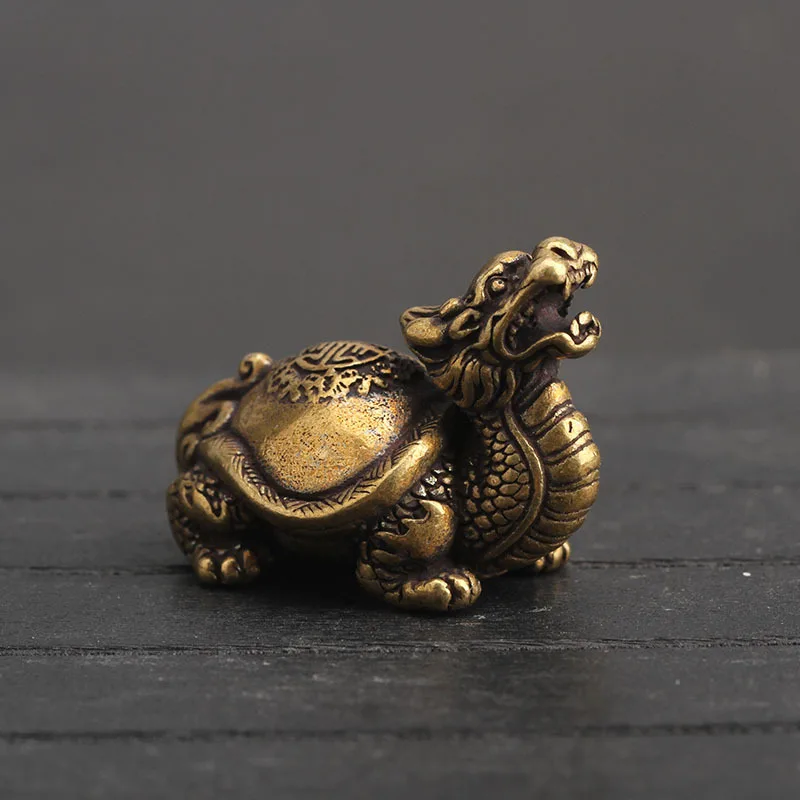 Dragon Turtle Чистая медь китайский дракон черепаха счастливый стол украшения Винтаж латунь благоприятное животное миниатюрная фигурка украшения домашний декор - Цвет: Dragon Turtle