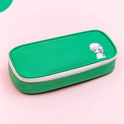 Green Пеналы для карандашей с рисунками из мультфильмов, милый пенал для ручек с изображением панды, медведя, оранжевого и синего цветов, одноцветная сумка для карандашей, вместительные канцелярские сумки для хранения - Цвет: Green