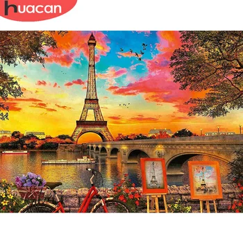 

HUACAN Diamond Painting Full Drill Landscape 5D DIY Diamond Embroidery Mosaic Iron Tower Cross Stitch Home Decoration