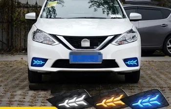 

Fast delivery Led daytime running lights+moving turn signal+blue night mode+remote control for Nissan sylphy 2016-2018