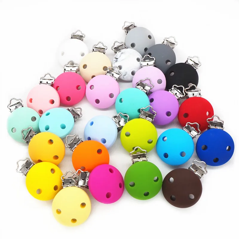 

Chenkai 10PCS Silicone Round Teether Clips DIY Baby Pacifier new born Teething Soother Nursing Jewelry Toy Holder Chain Clips