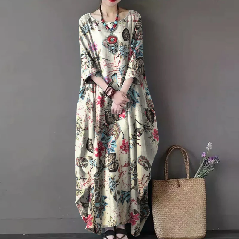ZANZEA Vintage Printed Maxi Long Dress Women Sundress Casual Long Sleeve Kaftan Dresses Female Baggy Floral Vestidos Plus Size 7