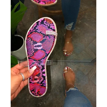 

2020 new summer Women flat slippers Fashion Sexy Serpentine Roman Rhinestone Outdoor Plus Size Female Slippers 37-41 size