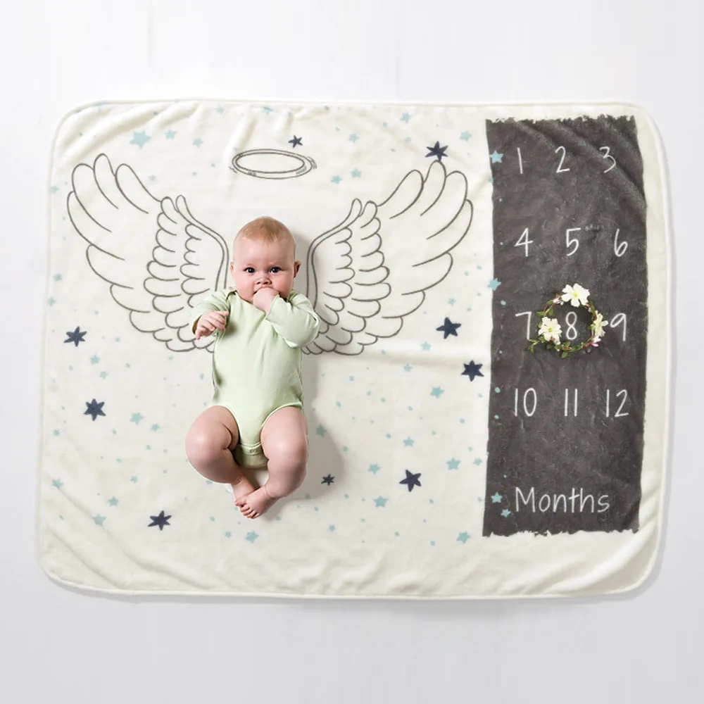 Newborn Baby Milestone Blankets Soft Flannel Infant Baby Monthly Photography Prop Background Blanket For Baby Wings Floral Frame maternity photography packages near me