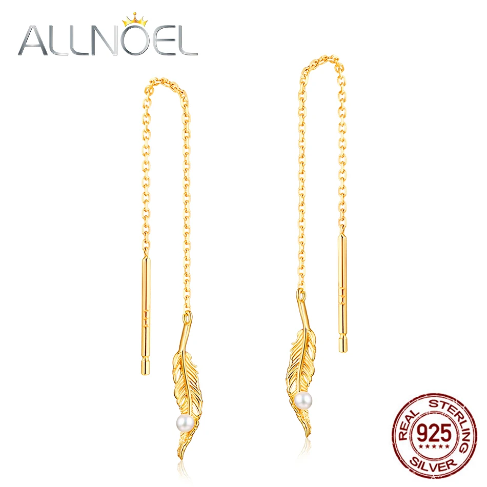ALLNOEL серьги-капельки с жемчугом, 925 пробы, серебряные женские серьги золотого цвета, ювелирные изделия с драгоценными камнями, подарки на 8 марта