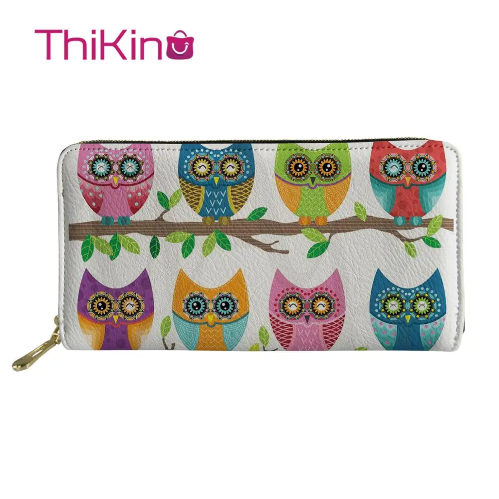 

Thikin Cute Owl Pattern Long Wallets Zipper Phone Bag Card Holder for Pink Girls Clutch Purse Carteira Handbags Notecase 2019