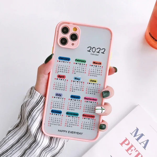 Happy Everyday 2022 Calendar Phone Case for iPhone 6s 7 8 Plus SE2020 X XR XS MAX 12 11 Pro Max Hard Matte Shockproof Back Cover