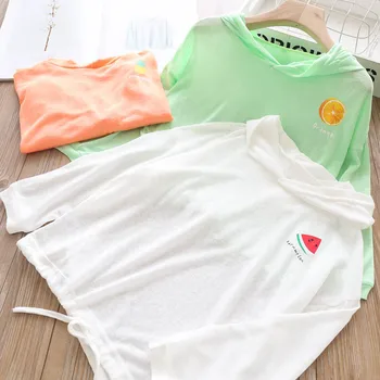 

2020 Spring and Summer Girls Hooded Printed Letters Fruit Candy Color T Shirt Children's Clothing Wholesale