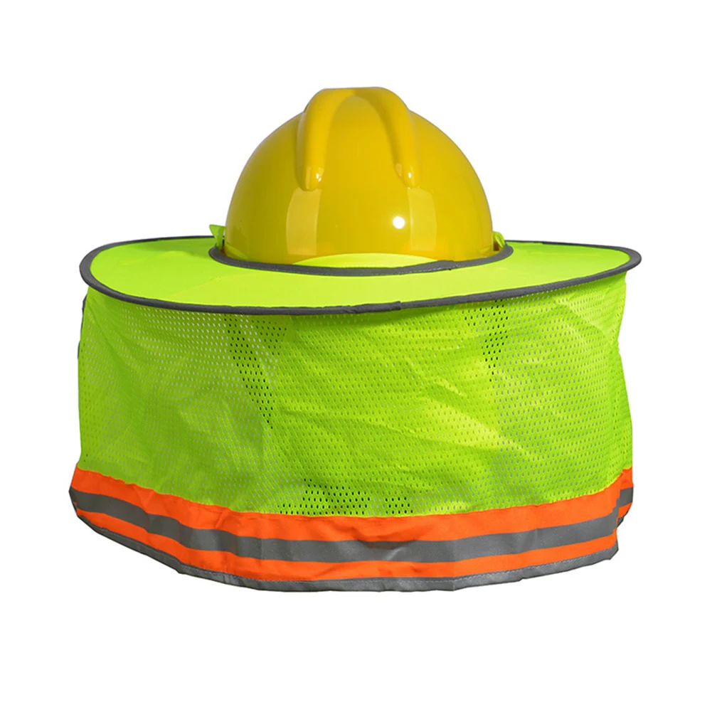 Fluorescent Yellow Шлемы для шеи с полями, в полоску, для улицы, светоотражающие, защитные, Защитная, жесткая шляпа, защита от солнца, высокая видимость, строительная сетка - Цвет: Fluorescent Yellow