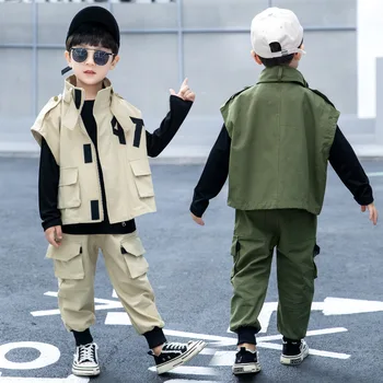 

Boys' Autumn Tooling Three-Piece Suit 2019 New Korean Fashion Children's Clothing Children's Fashion Vest Suit Autumn Clothes