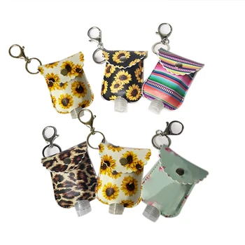 

PU Hand Sanitizer Keychain Holder Refillable Containers 30ml Flip Cap Travel Bottle Reusable Bottles with Keychain Carri