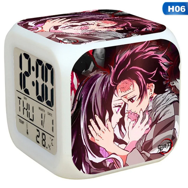 Аниме демон убийца Kimetsu No Yaiba Kamado Tanjirou Kamado Nezuko будильник светодиодный мигающий сенсорный светильник забавные детские игрушки - Цвет: H06