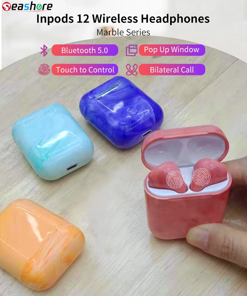 

Marble Inpods 12 Wireless Headphones I12 TWS Bluetooth 5.0 Earphones Stereo Sport Headset for Android Computer xiaomi earturbs