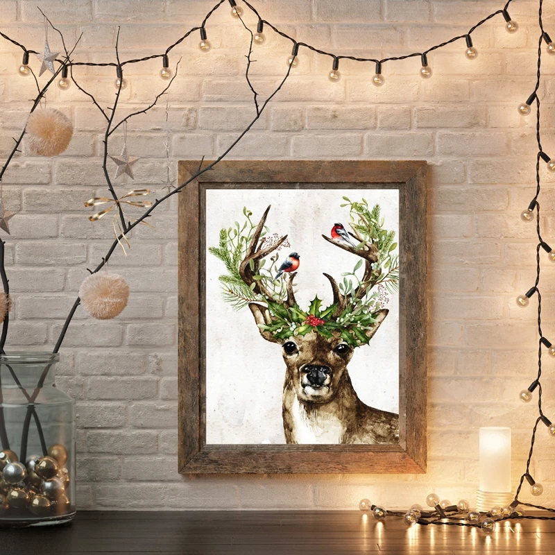 Woodland-Animal-Deer-Print-Winter-Holly-Berries-Christmas-Holiday-Decoration-Poster-Wall-Art-Canvas-Painting-Farmhouse (1)