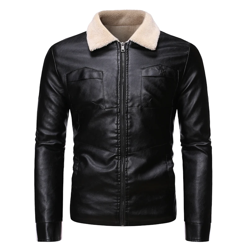 big and tall leather jacket New Style PU Leather Jacket Men Turn Down Neck Zipper Casual Winter Warm Top Blouse Thickening Coat Outwear Top Blouse Jacket winter soldier jacket