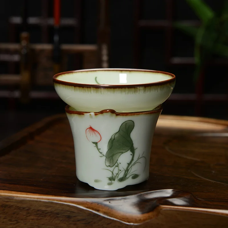 [GRANDNESS] Jingdezhen расписанное вручную чайное ситечко Celadon керамическое Сетчатое чайное ситечко, чай
