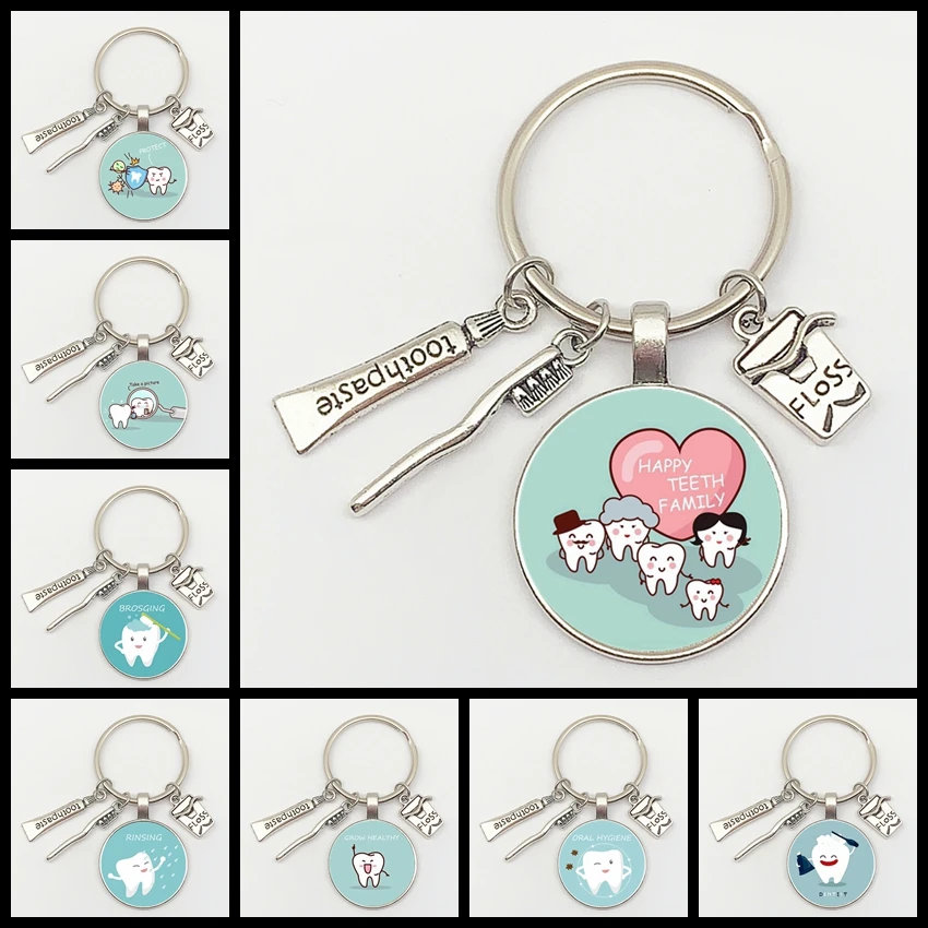 New Fashion Personalized Dentist Dental Glass Keychain Dental Assistant Gift Dental Care Jewelry