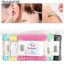 100pcs Double Head Cotton Swab Women Makeup Cotton Buds Tips For Medical Spiral Wood Sticks Nose Ears Cleaning Health Care Tools