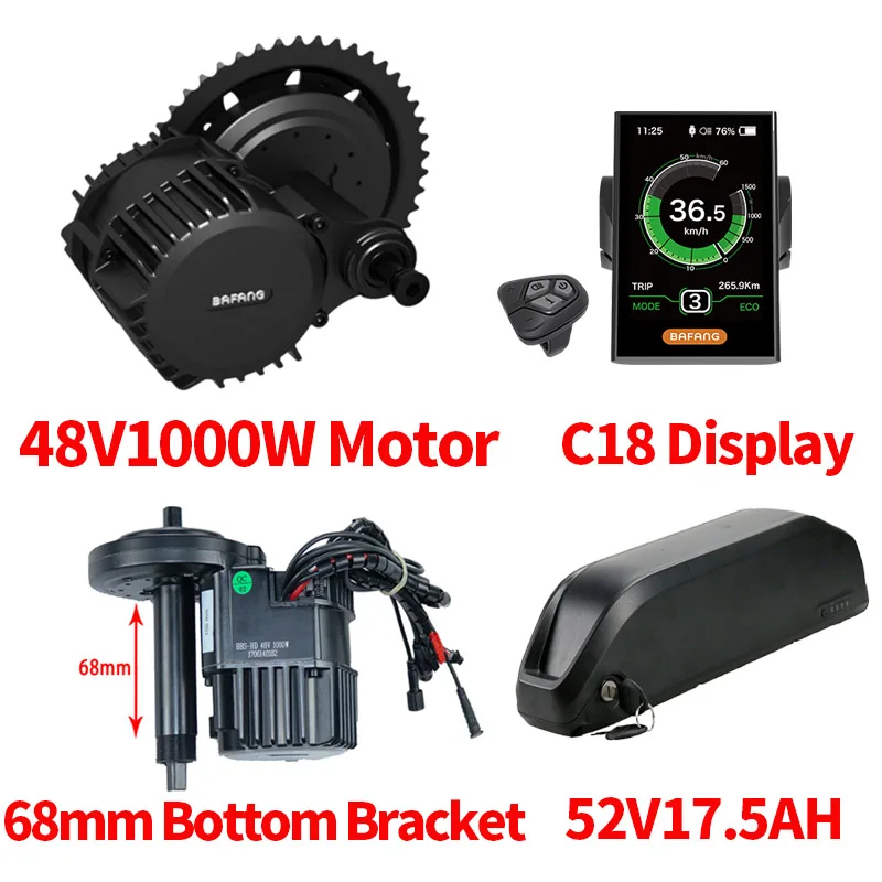 1000W 52V17.5 C18 68 Bafang BBS03B BBSHD 48 в 1000 Вт Mid Мотор привода Conversie комплект с Батарея 48V 13AH 52V17. 5AH 8fun Батарея для е-байка конверсионный набор - Цвет: 1000W 52V17.5 C18 68