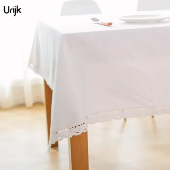 

1PC Solid Dust-proof Dinner Table Cloth Home Decoration White Lace Edge Table Cover Cotton & Linen Tablecloth Drop Ship