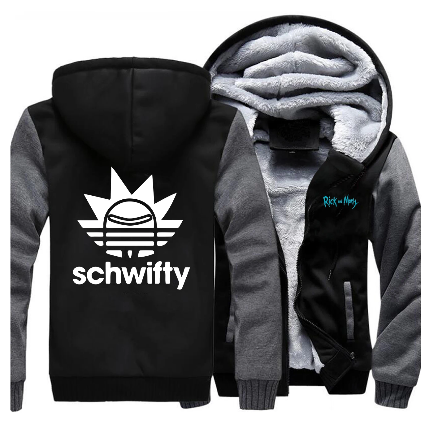Rick And Morty Schwifty толстовка с аниме принтом для мужчин зимняя куртка Повседневная модная теплая флисовая Высококачественная толстовка на молнии - Цвет: Dark Gray Black5