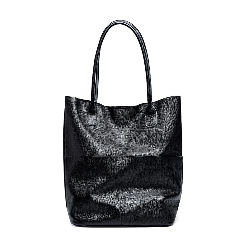 

Tote women casual bucket composite bag cowhide genuine leather large capacity fashion shoulder bag black luxury design 2019