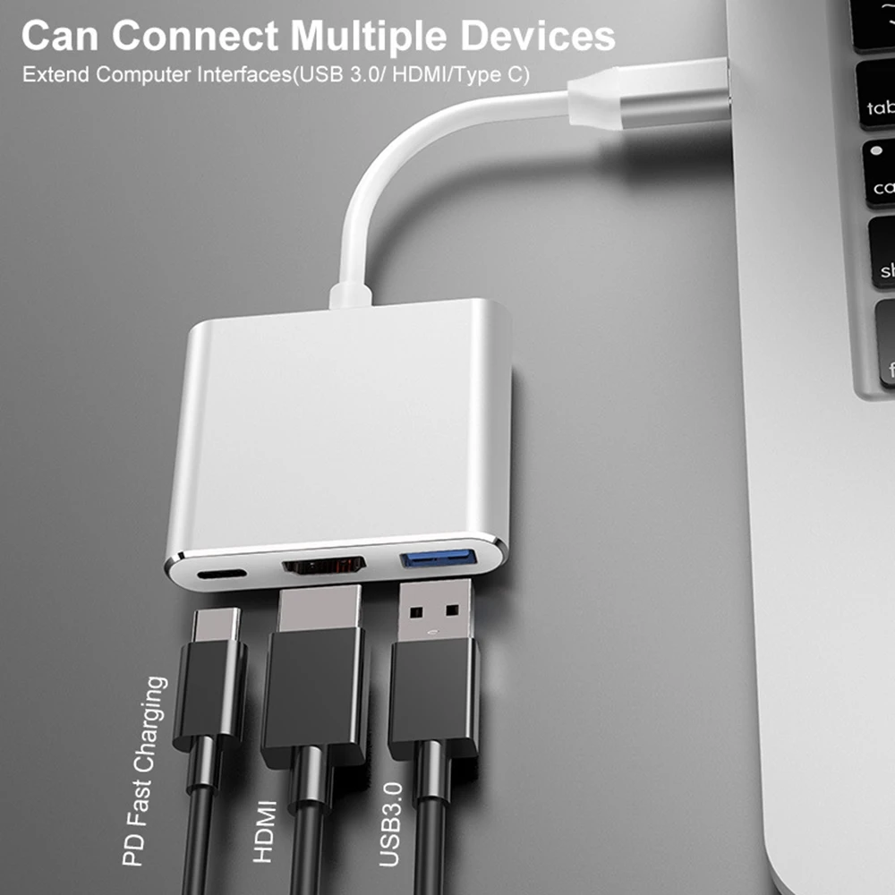 Tebe Тип с разъемами типа C и HDMI 3-в-1 конвертер голова USB 3,0 4K HDMI Быстрая зарядка PD высокая производительность Smart Hub для MacBook