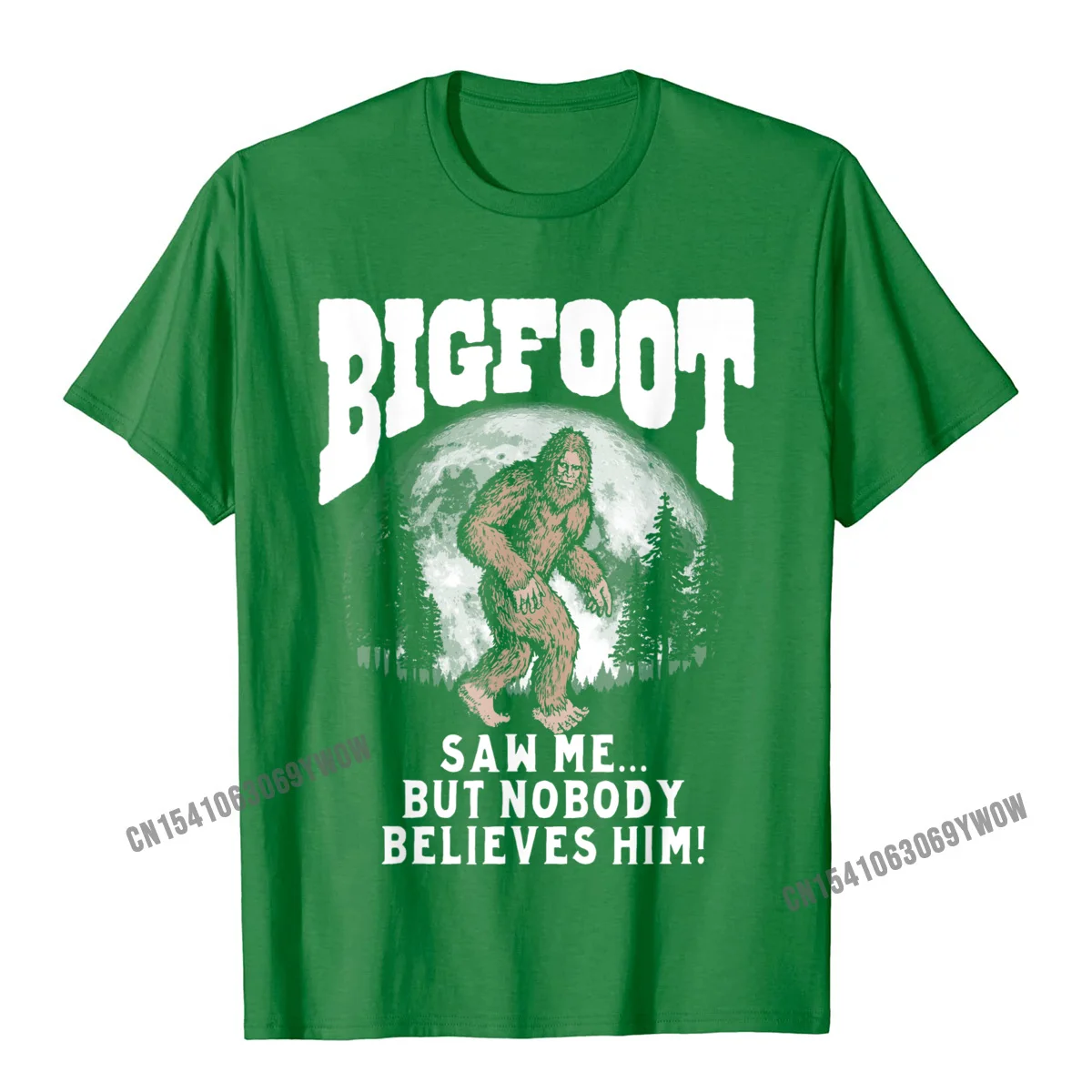 Summer Tops Shirts 2021 New Round Collar Family Short Sleeve 100% Cotton Man Tshirts Printed On T-shirts Drop Shipping Bigfoot Saw Me But Nobody Believes Him Funny Sasquatch Moon T-Shirt__129 green