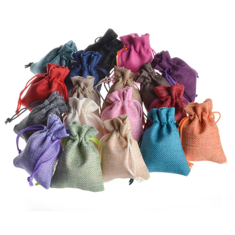 

7x9cm Jute Drawstring Bags Pouches Christmas Gift Bags 10pcs Small Earring Packing Pouch Wedding Candy Jute Gift Bag More Colors