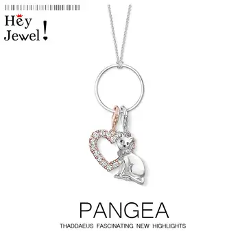 

Charm Necklace Heart & Siamese Cat,2020 Spring Fashion Cute Jewelry Europe 925 Sterling Silver Bijoux Gift For Women Girls