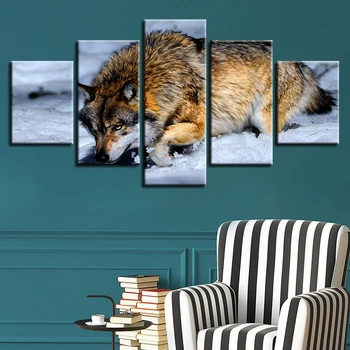 

Home Decor Modular Poster Hd Pictures 5 Piece Wall Artwork Wolf Animal Canvas Printed Painting Bedside Background Modern Frame
