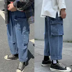 Новые осенние джинсы мужские модные однотонные повседневные многокарманные джинсовые брюки Sman уличная хип-хоп свободные джинсы с