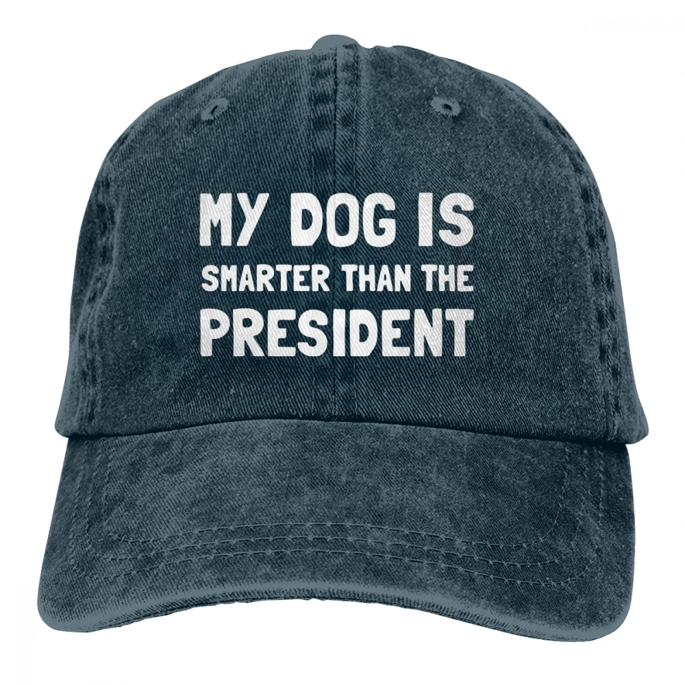 Моя собака умнее ваш президент Casquette темно-синий унисекс Мужские Женские джинсовые бейсболка с ремешком кепки Регулируемый Гольф папа шляпа