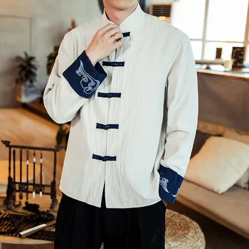 

#3942 Chinese Style Mandarin Collar Cotton Linen Jacket Men Thin Loose Single Breasted Cotton Linen Jacket Vintage Spring Summer