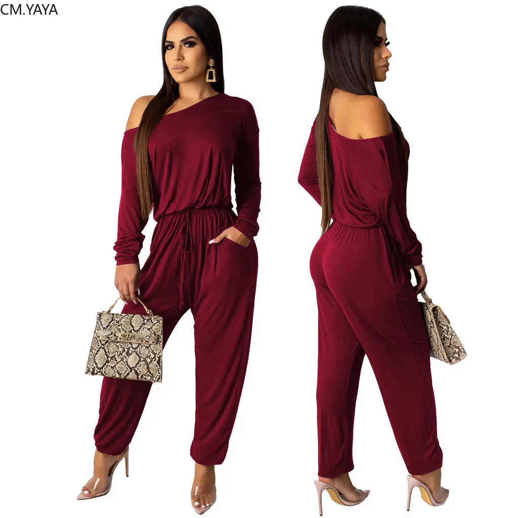 

summer autumn women off shoulder long sleeve high waist bodycon jumpsuit sexy club night party romper playsuit 3 color GL7240