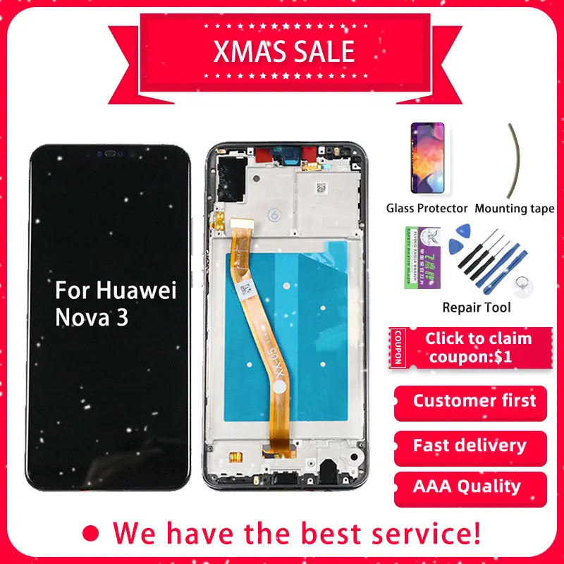 Для huawei Nova 3 ЖК-дисплей Дисплей Сенсорный экран с рамкой для huawei Nova 3 Дисплей ЖК-дисплей PAR-AL00 PAR-LX1M PAR-LX1 PAR-LX9