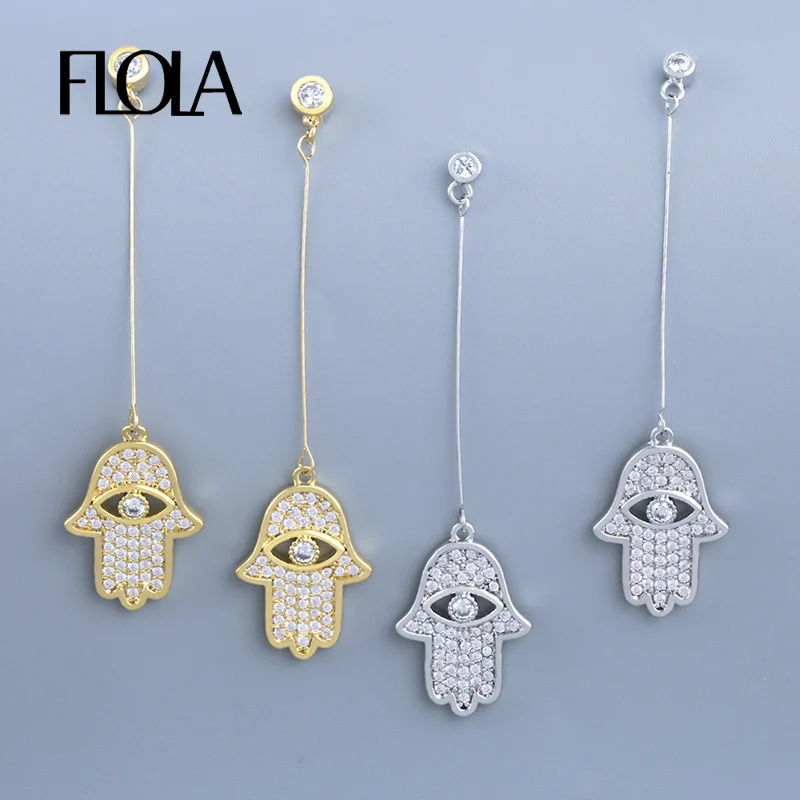

FLOLA 925 Sterling Silver Hamsa Earrings for Woman Cubic Zirconia Fatima Hand Hanging Earrings Luxury Silver 925 Jewelry ersr77
