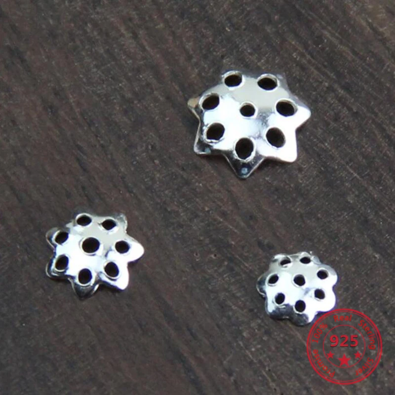 10pcs 100% 925 sterling silver Color Thin Septum Jewelry Small Accessories DIY Flower Hat Beads Making Bracelet Metal Spacer | Украшения и