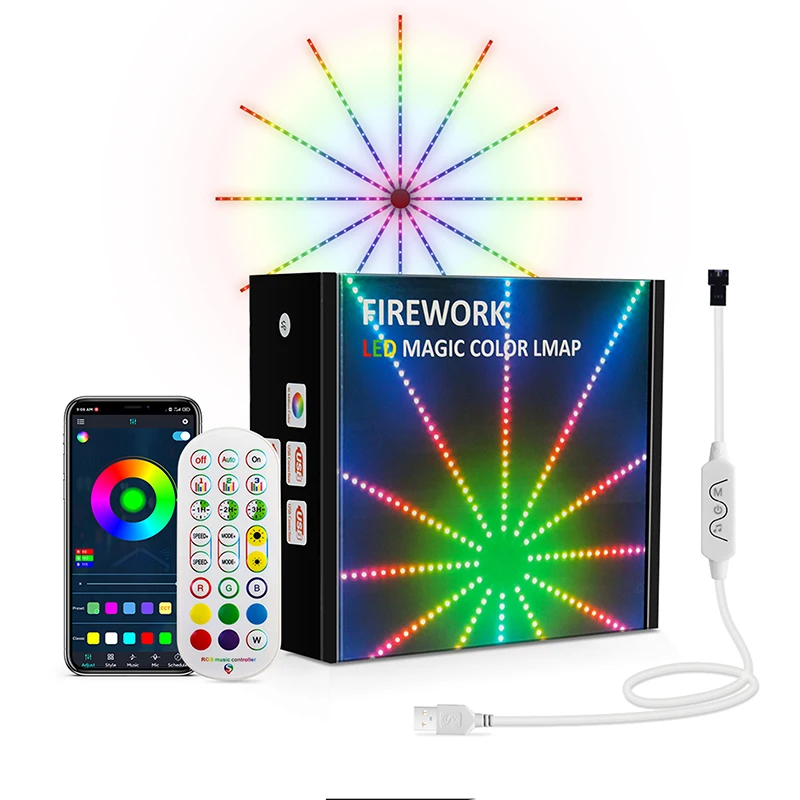 

Environmentally Friendly RGB LED Atmosphere Fireworks Light Strip 24 Key Remote Control USB Powered TV Background Light Strip