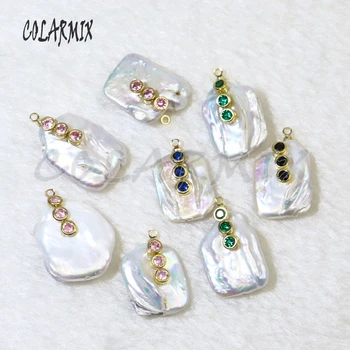 

10 pieces fresh water pearl pendants beads 3 stones for jewelry making cubic zircon beads charm for necklace 9500