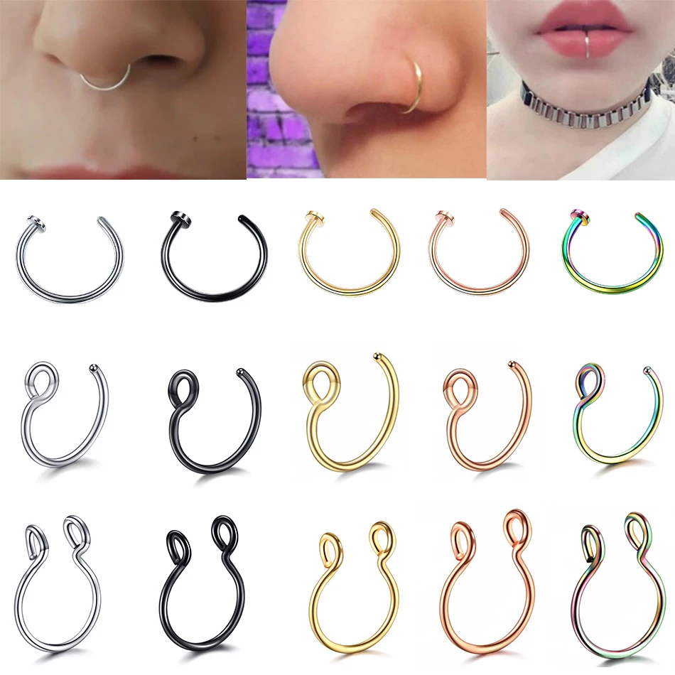 Septum Rings Hoop C-Clip Body-Jewelry Fake Piercing Non-Pierced Stainless-Steel Women