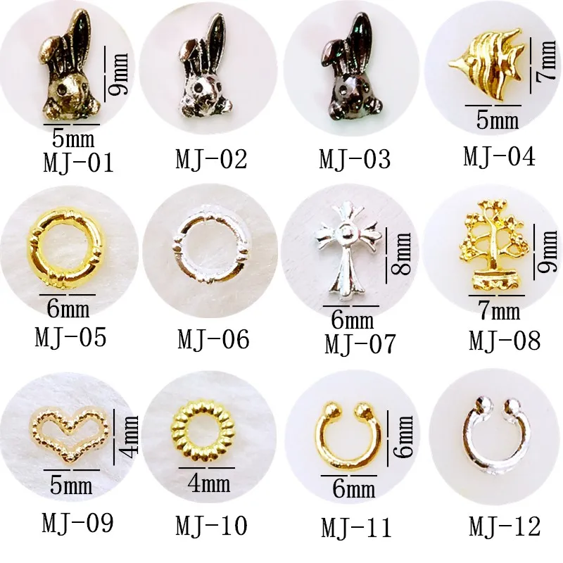50 шт./упак. металлический дизайн ногтей кролик рыба круглые петли крест богатых