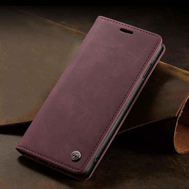 Роскошный Магнитный кожаный чехол для телефона, сумки для samsung S8 S9 S10 Note10 Plus 5G, винтажный флип-чехол для телефона Galaxy A30 A40 A50 A70 - Цвет: Темно-красный