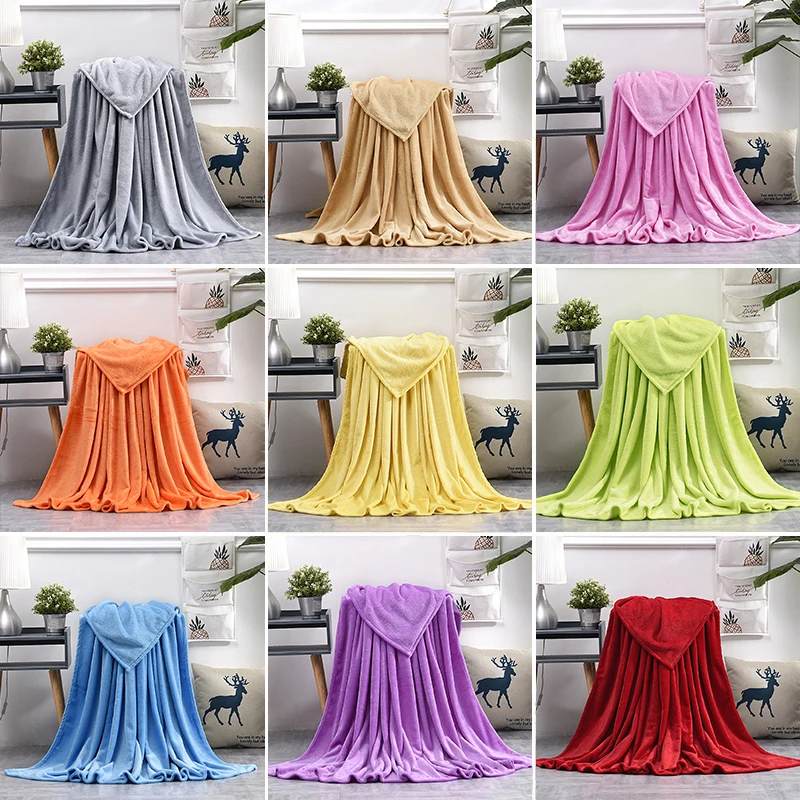 Light Thin Mechanical Wash flannel Blanket Plaids super warm soft blankets throw on Sofa/Bed/ Travel patchwork solid Bedspread-0
