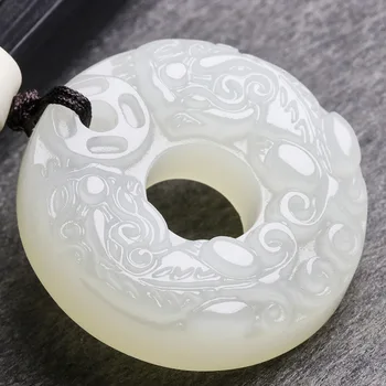 

Hetian Jade Stone Peace Buckle Men And Women Concentration Pendant Lucky Pixiu Handmade Car Key Ring Gift Pendant