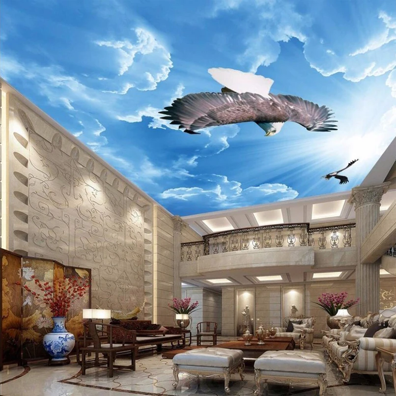 

Drop Shipping Customized Any Size 3D Mural Wallpaper Blue Sky Eagle Ceiling Art Mural Ceiling Wallpaper De Parede 3D