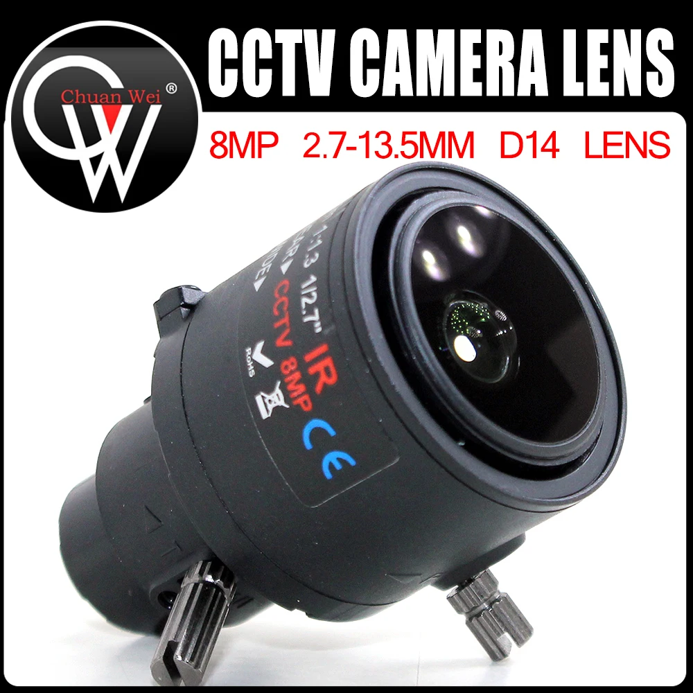 

8MP 2.7-13.5mm Manual zoom lens Varifocal cctv IR D14 Lens,F1.3,1/2.7"Manual focus zoom For HD 2mp/3mp/4mp/5mp/8mp IP/AHD Camera