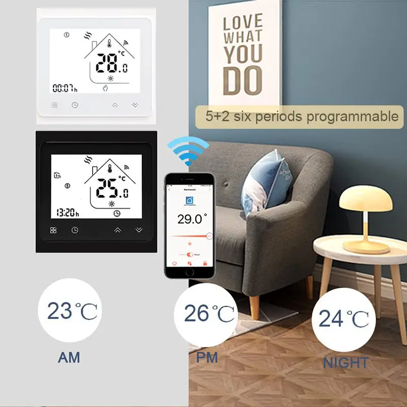 

Smart WiFi Voice Control Thermostat Programmable Air-conditioning Water Heater Gas Boiler LCD Display Controller Works For Voice